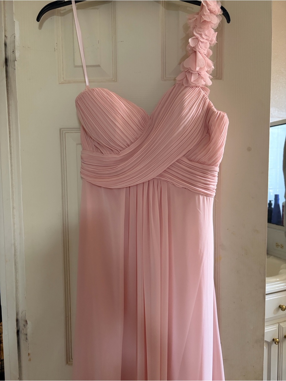 Ever Pretty One-Shoulder Floral Strap Light Pink Chiffon Gown